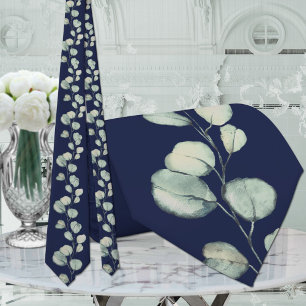 Navy Sage Green Eucalyptus Greenery Wedding Stropdas