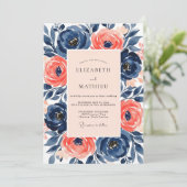 Navy Salmon Painterly Spring Wedding Kaart (Staand voorkant)