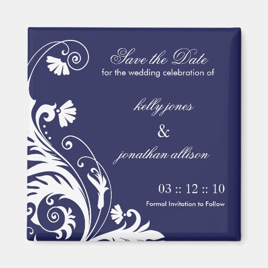 Navy Save the Date Bruiloft Magneet (Voorkant)