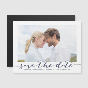 Navy Save the Date Script Frame Photo Faire-part