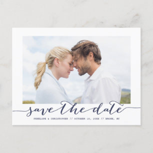 Navy Save the Date Script Lijst Fotoaankondiging Aankondigingskaart