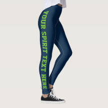 Navy School Spirit Leggings Aangepaste groene teks