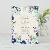 Navy Seafoam Timeless Botanical Wedding Kaart (Staand voorkant)