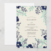 Navy Seafoam Timeless Botanical Wedding Kaart (Voorkant / Achterkant)
