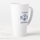 Navy Seahorse & Anker Naam of Boot 2 Side Groot Latte Mok (Rechterhoek)