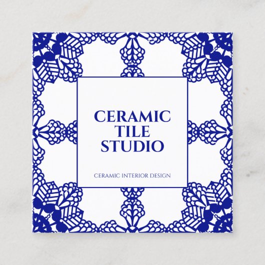 Navy Seamless Mosaic Tile Pattern Ornament Vierkante Visitekaartje (Voorkant)