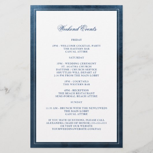 Navy Seashell Beach Weddenschap Welkomstreisroute (Achterkant)