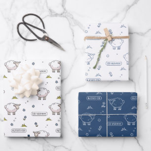 Navy Sheep Eid Mubarak Kinder Inpakpapier Vel