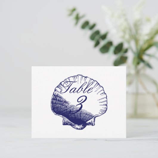 Navy Shells Beach Wedding Tableau Numéro Cartes (Debout devant)