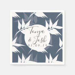 Navy Silohuette Tropical Leaf Pattern Servet
