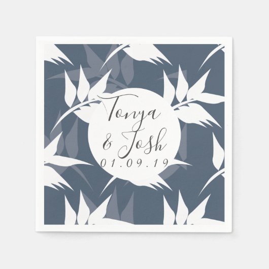 Navy Silohuette Tropical Leaf Pattern Servet (Voorkant)