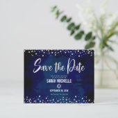 Navy Silver Bat Mitzvah Opslaan Datum Modern Scrip Uitnodiging Briefkaart (Staand voorkant)