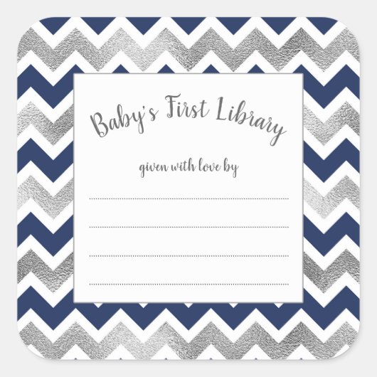Navy Silver boy baby shower boek bord sticker (Voorkant)