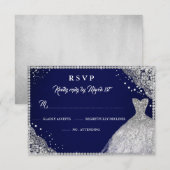 Navy Silver Diamond Sparkle Gown RSVP Kaartje (Voorkant / Achterkant)