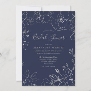 Navy & Silver Floral Modern Vrijgezellenfeest Kaart