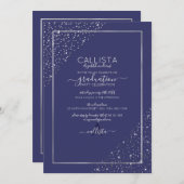 Navy Silver Glitter Confetti Corners Afstuderen Kaart (Voorkant / Achterkant)