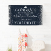 Navy & Silver Glitter Congrats Afstuderen Afstuder Spandoek (Insitu)