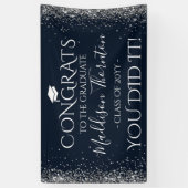 Navy & Silver Glitter Congrats Afstuderen Afstuder Spandoek (Verticaal)
