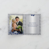 Navy Silver Hearts FAUX Folie FOTO BEDANKKAART (Binnen)