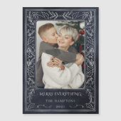 Navy Silver Holly Photo Holiday Magnetic Card (Voorkant)
