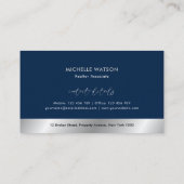 Navy & Silver Logo Modern Vastgoed Notaris Foto Visitekaartje (Achterkant)