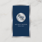 Navy & Silver Logo Notaris Public Sales Agent Foto Visitekaartje (Voorkant)