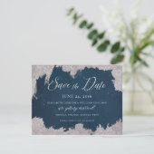 Navy Silver Star Celestial Winter Frost Bruiloft Save The Date (Staand voorkant)