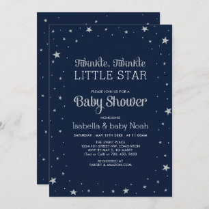 Navy & Silver Twinkle Little Star-Baby shower Kaart