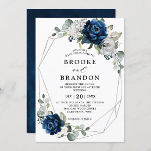 Navy Silver White Ivory Geometric Wedding Kaart