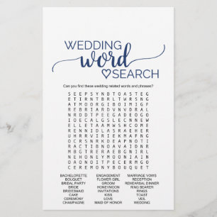 Navy Simple Calligraphy Weddenschap Word Search Ga Flyer