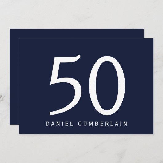 Navy Simple Surprise 50ste Verjaardagsfeest Kaart (Voorkant / Achterkant)