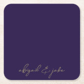 Navy Simply Modern Gold Script Namen Trouwen Vierkante Kartonnen Onderzetter (Voorkant)