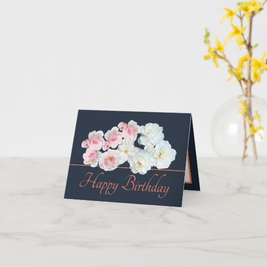 Navy Sinaasappel Boeket Wit Roze Rozen Verjaardag Kaart (Gele Bloem)