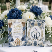Navy Slate Blue Watercolor Floral Wedding Kaart