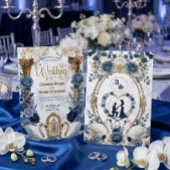 Navy Slate Blue Watercolor Floral Wedding Kaart