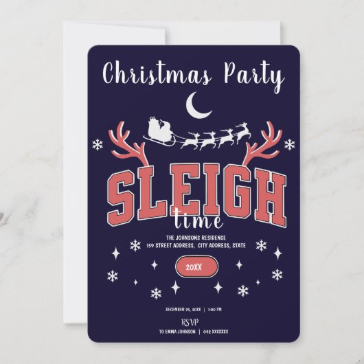 Navy Sleigh Time Christmas Part Uitnodiging (Voorkant)
