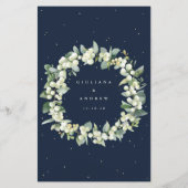 Navy Snowberry + Eucalyptus 3 gangen bruiloft Menu (Achterkant)