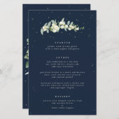 Navy Snowberry + Eucalyptus 3 gangen bruiloft Menu (Voorkant / Achterkant)