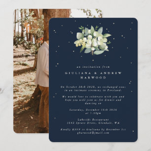 Navy Snowberry + Eucalyptus Bruiloft Receptie Foto Kaart