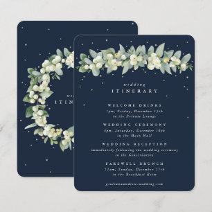 Navy Snowberry + Eucalyptus Garland bruiloft evene Informatiekaartje
