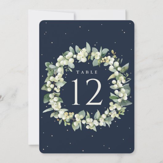 Navy Snowberry+Eucalyptus Mariage Numéro de table (Devant)