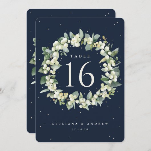 Navy Snowberry+Eucalyptus Mariage Numéro de table (Devant / Derrière)