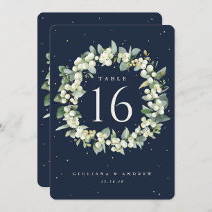 Navy Snowberry+Eucalyptus Mariage Numéro de table