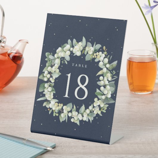 Navy Snowberry + Eucalyptus Trouwtafel nummer Reclamebord Met Voetstuk (Insitu)