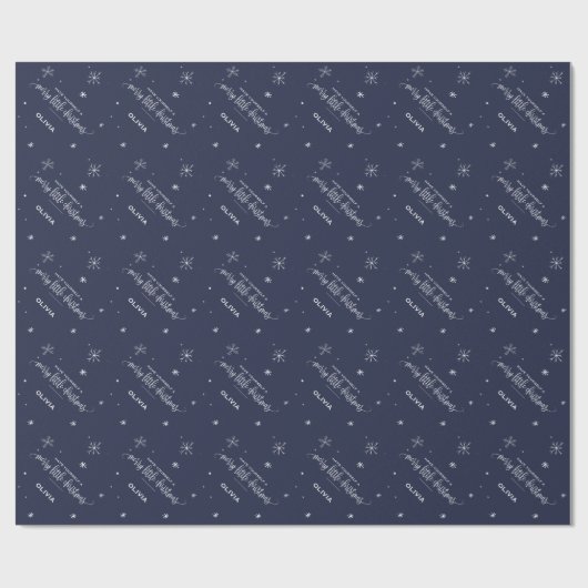 Navy Snowflake kerst Cadeaupapier (Vlak)
