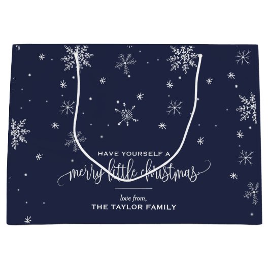 Navy Snowflake kerst Groot Cadeauzakje (Voorkant)