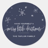 Navy Snowflake kerst Ronde Sticker (Voorkant)