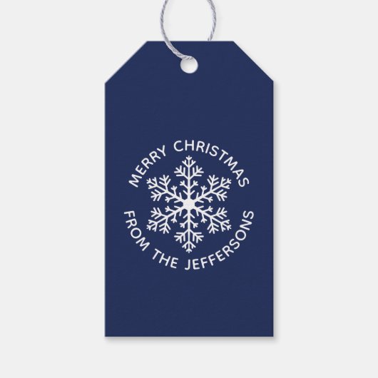 Navy Snowflake kerstcadeautags Cadeaulabel (Voorkant)