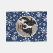 Navy Snowflake Paw Pattern Foto Fleece Deken (Voorkant (Horizontaal))