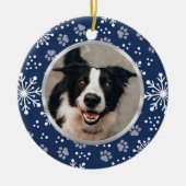 Navy Snowflake Paw Pattern Foto Keramisch Ornament (Voorkant)